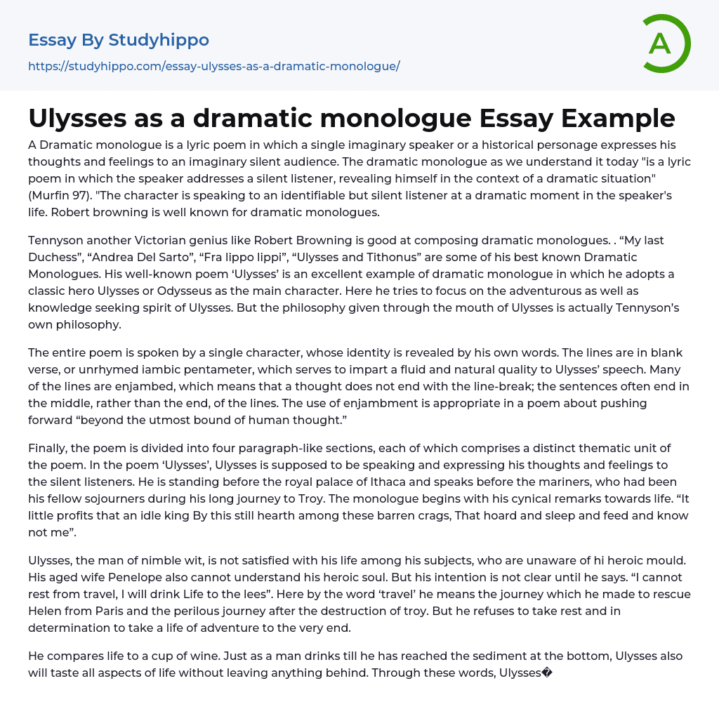 Ulysses as a dramatic monologue Essay Example
