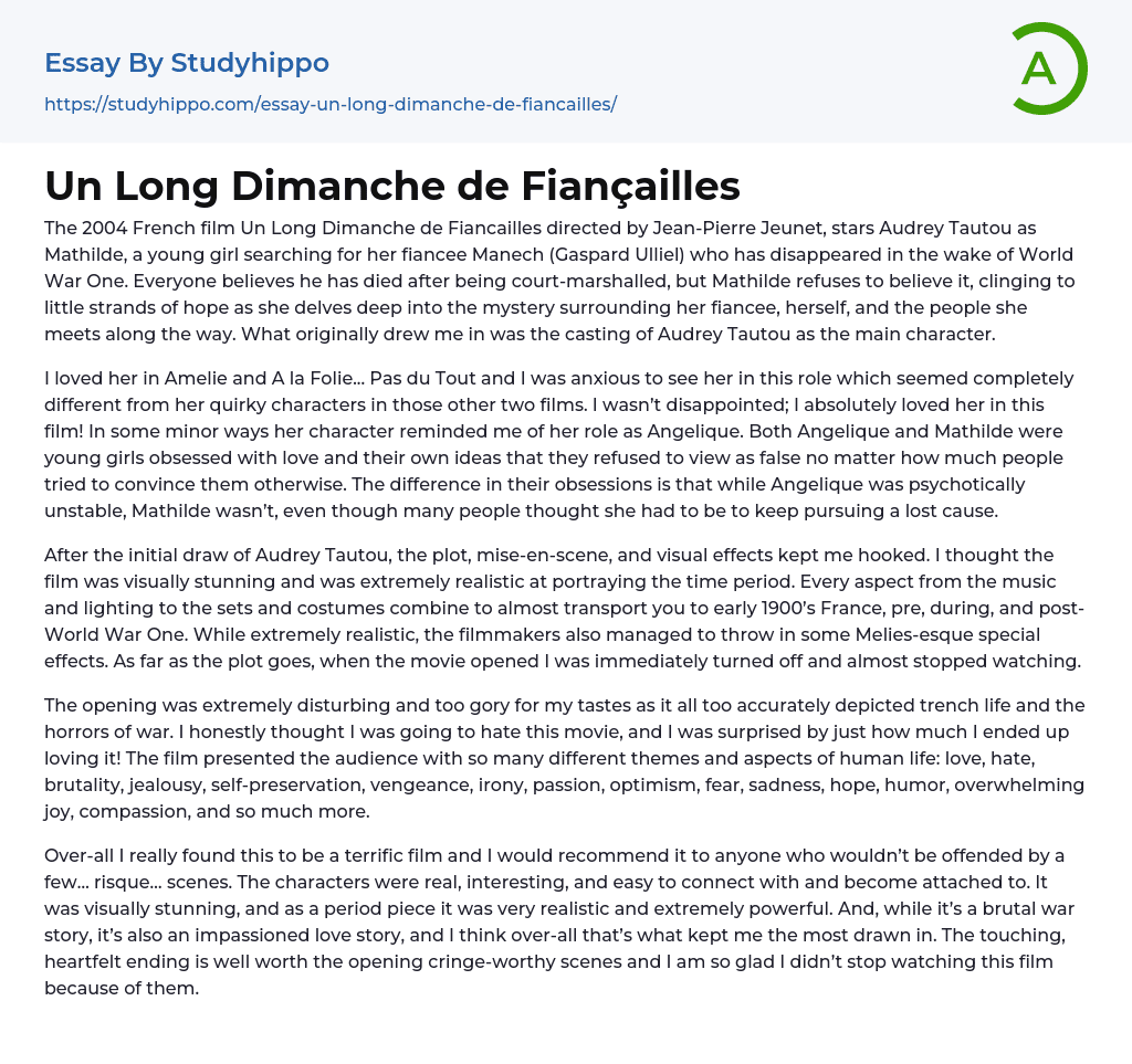 Un Long Dimanche de Fiançailles Essay Example