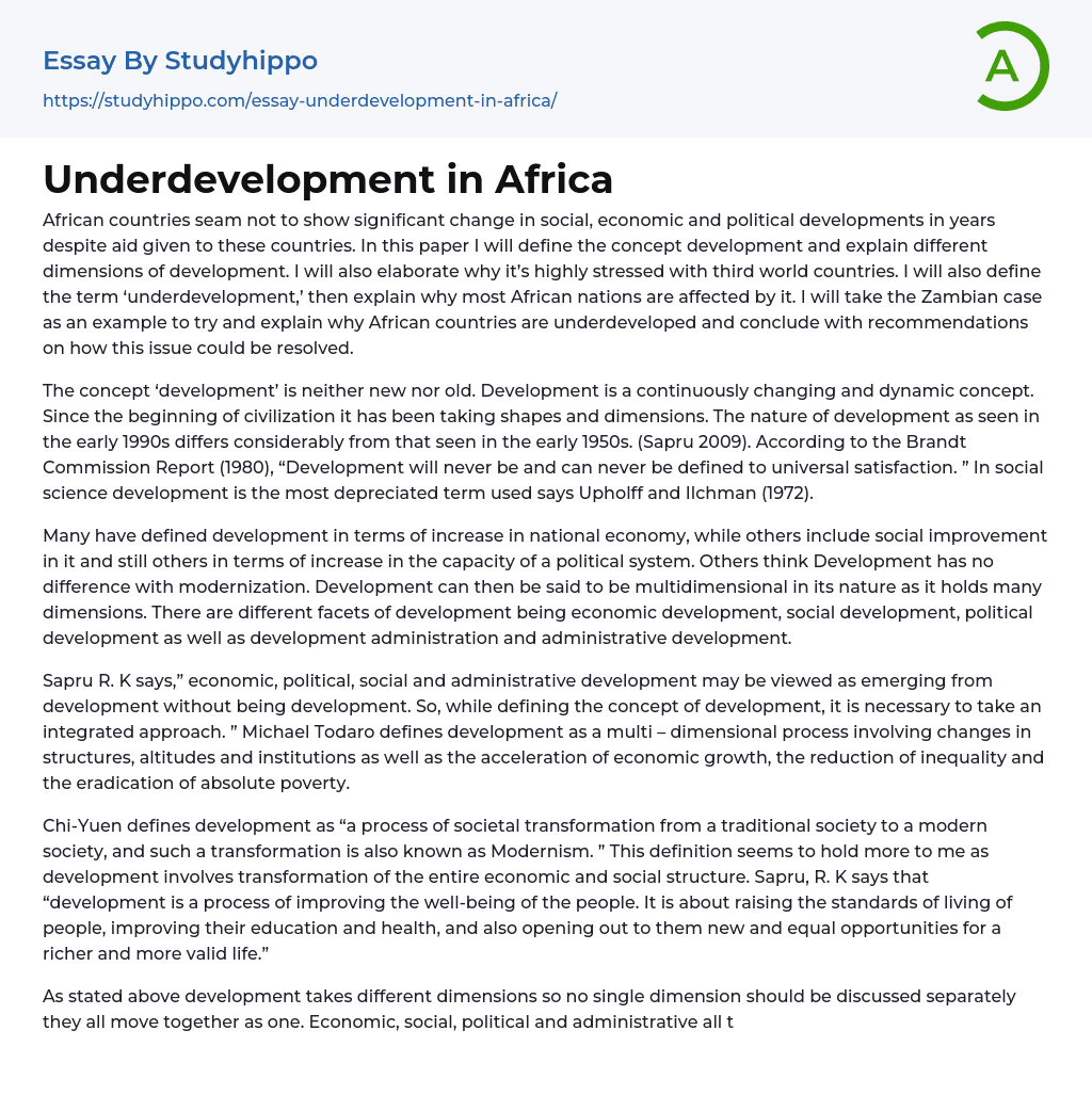 Underdevelopment in Africa Essay Example