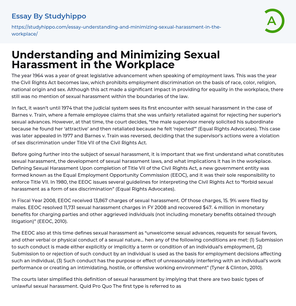 Understanding and Minimizing Sexual Harassment in the Workplace Essay Example