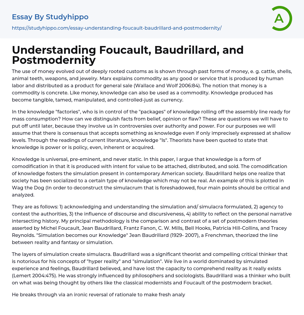 Understanding Foucault, Baudrillard, and Postmodernity Essay Example