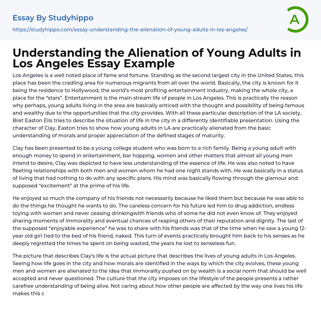 Understanding the Alienation of Young Adults in Los Angeles Essay Example