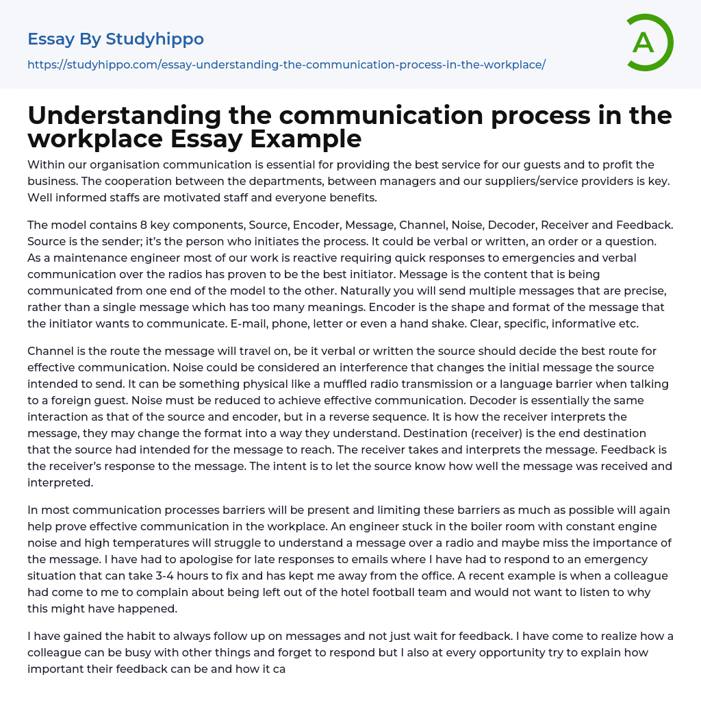 Understanding the communication process in the workplace Essay Example