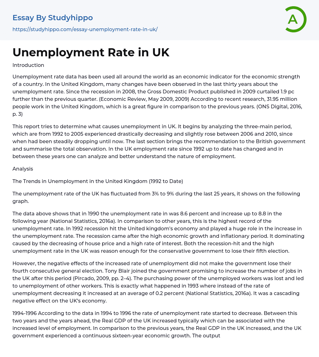 Unemployment Rate in UK Essay Example