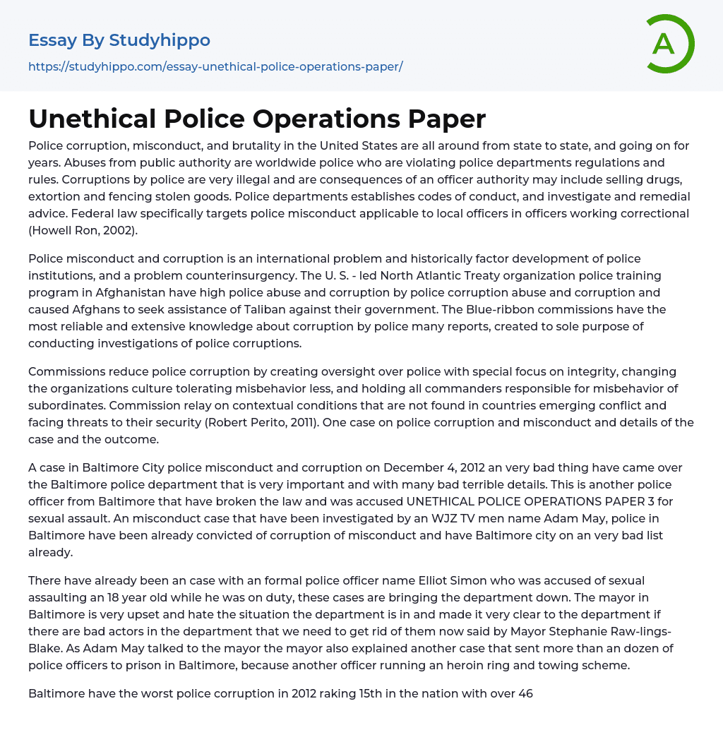 Unethical Police Operations Paper Essay Example