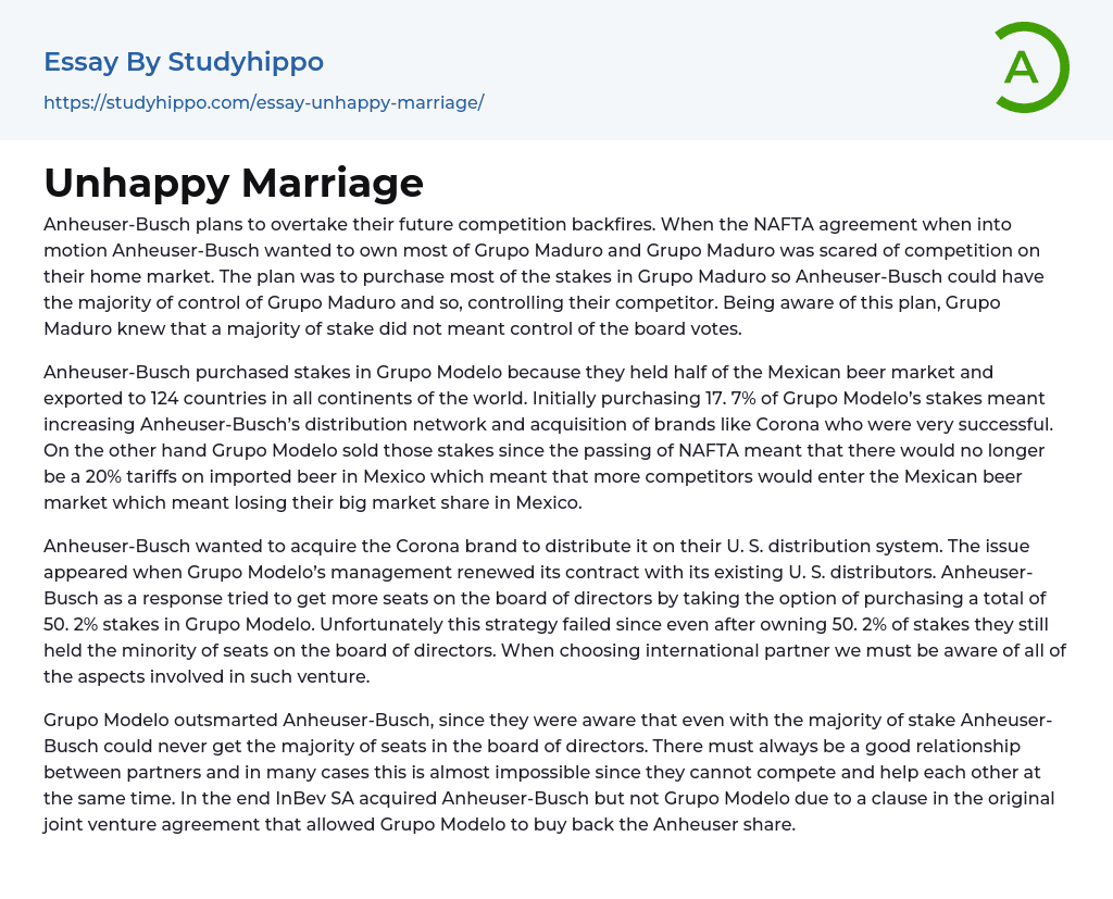 Unhappy Marriage Essay Example