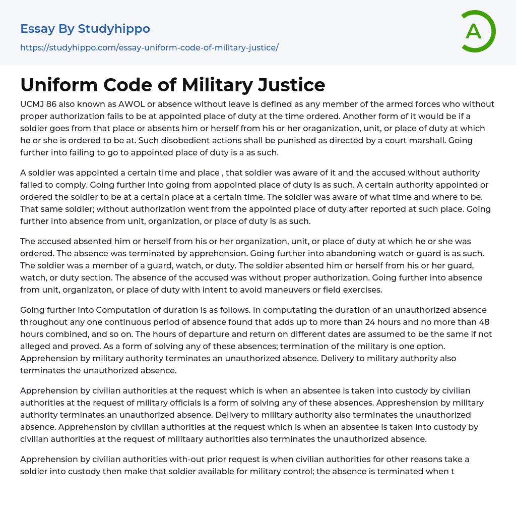 Uniform Code of Military Justice Essay Example