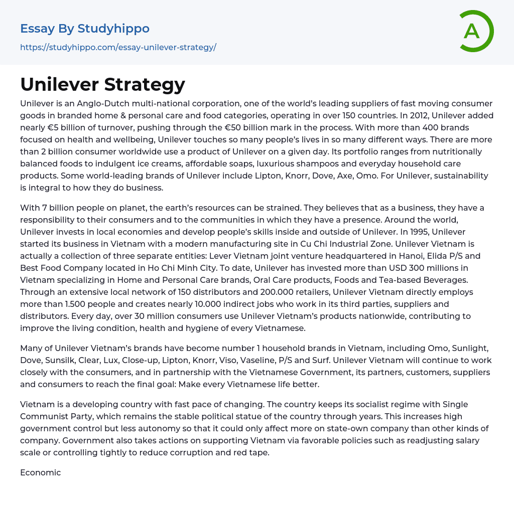 Unilever Strategy Essay Example