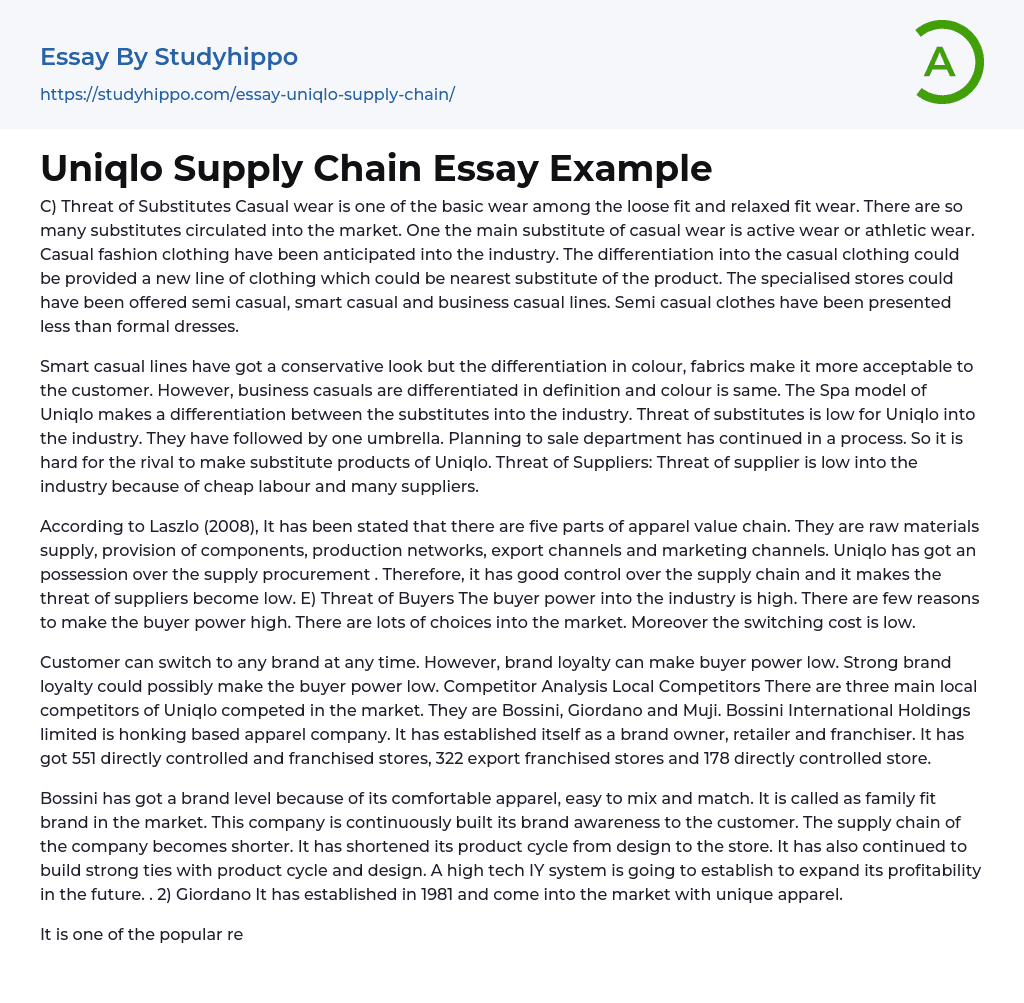 Uniqlo Supply Chain Essay Example