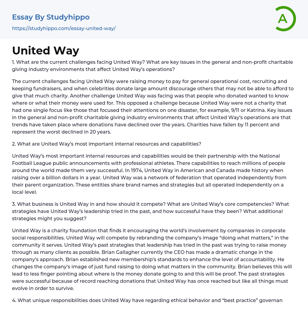 United Way Essay Example