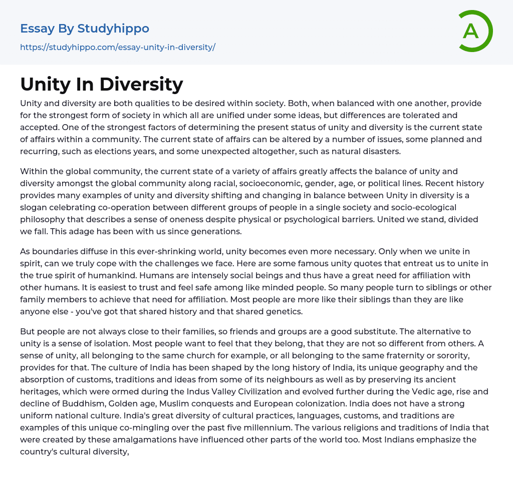 unity in diversity long essay