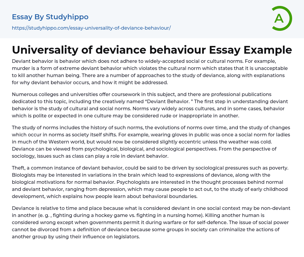 Universality of deviance behaviour Essay Example