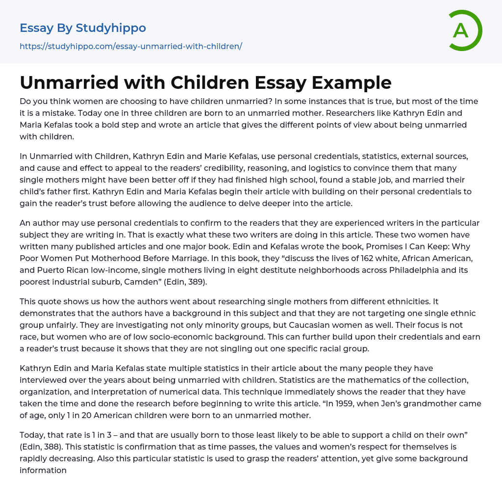Unmarried with Children Essay Example