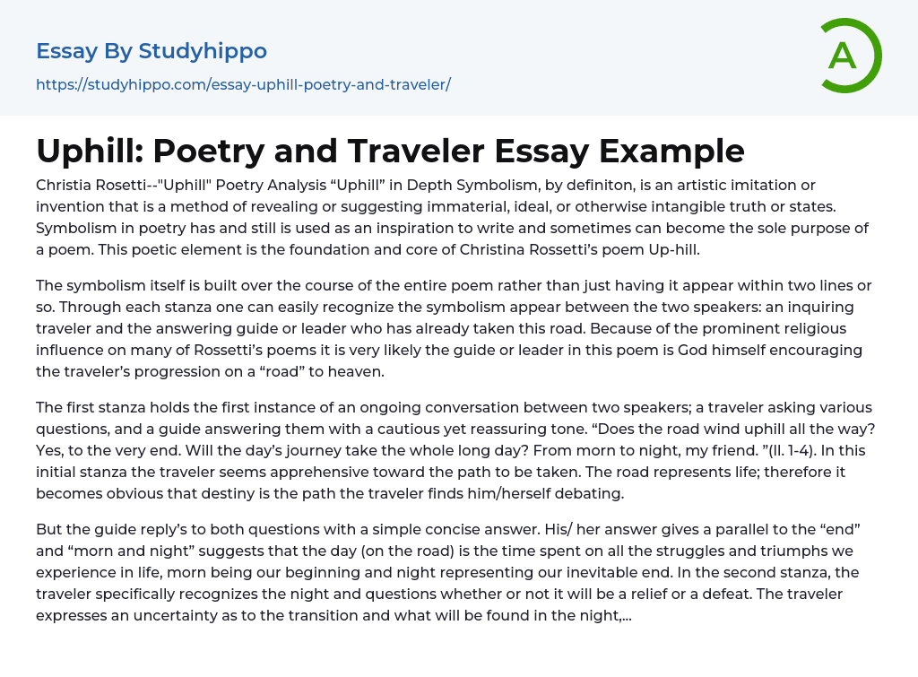 Uphill: Poetry and Traveler Essay Example