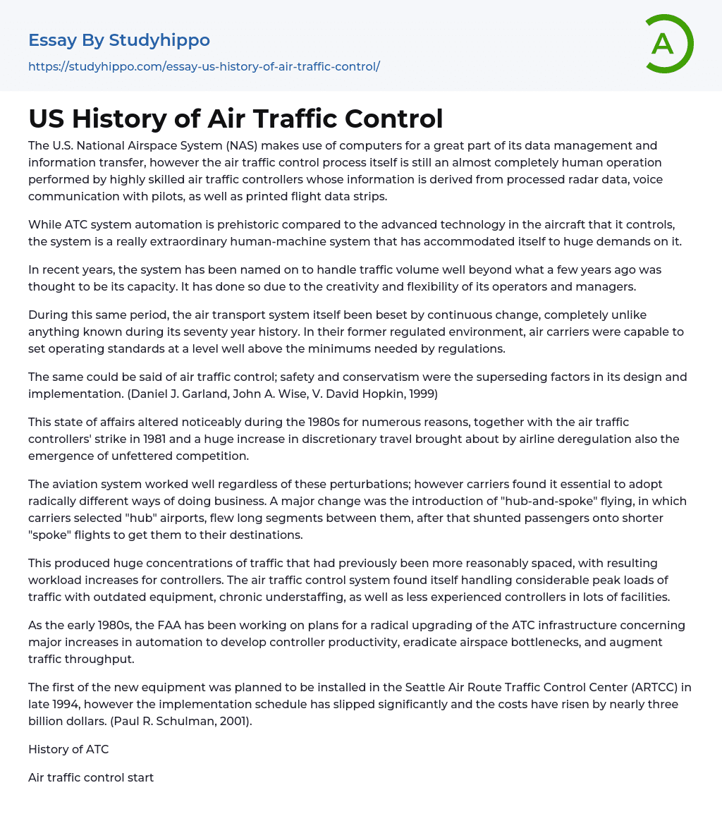 US History of Air Traffic Control Essay Example