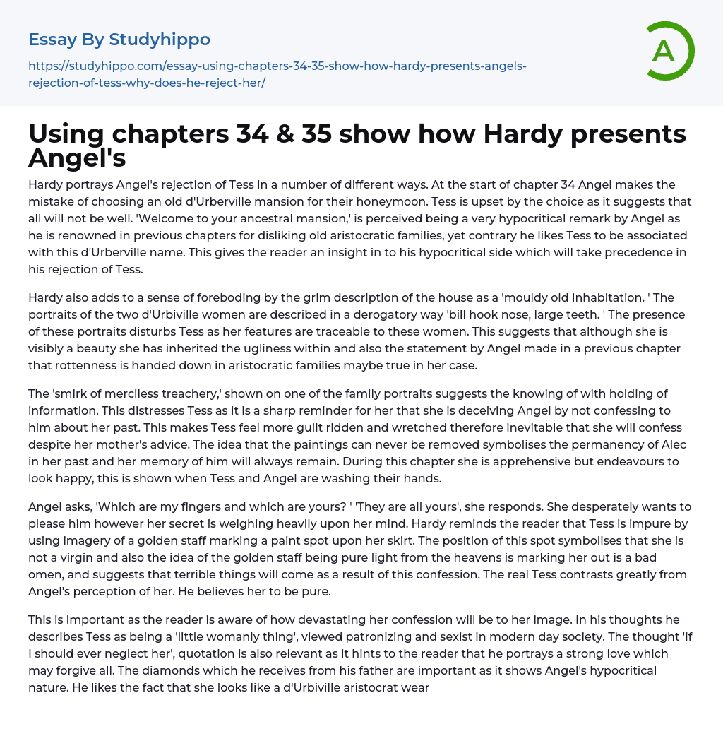 Using chapters 34 & 35 show how Hardy presents Angel’s Essay Example