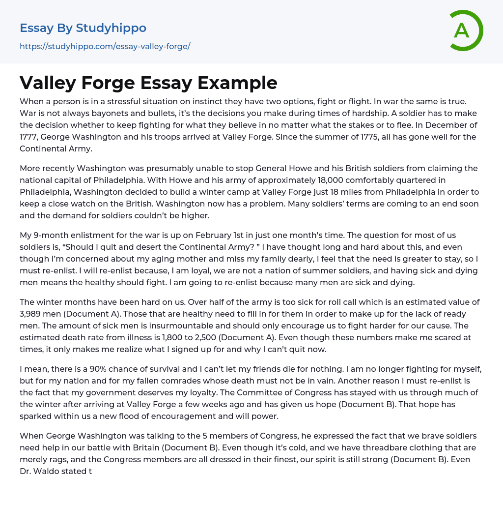 Valley Forge Essay Example