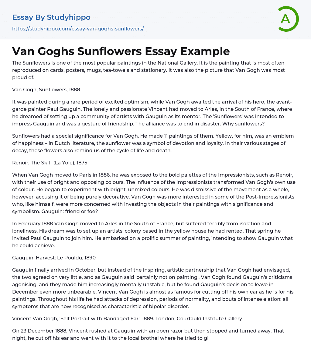 Van Goghs Sunflowers Essay Example