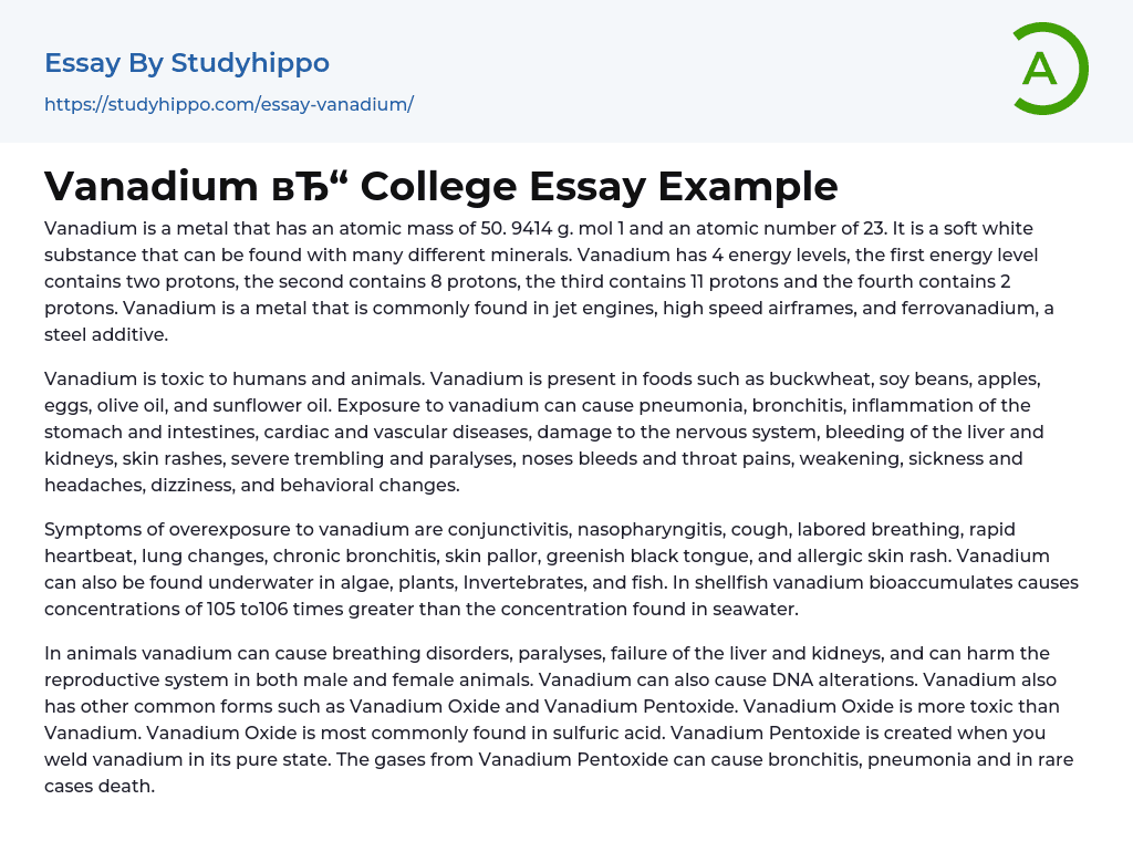 Vanadium College Essay Example