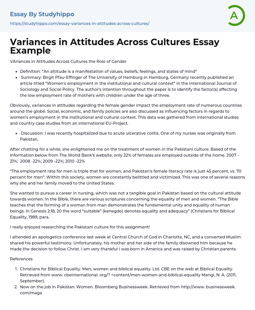 Variances in Attitudes Across Cultures Essay Example