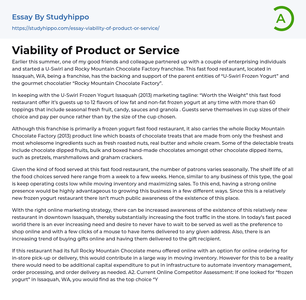 Viability of Product or Service Essay Example