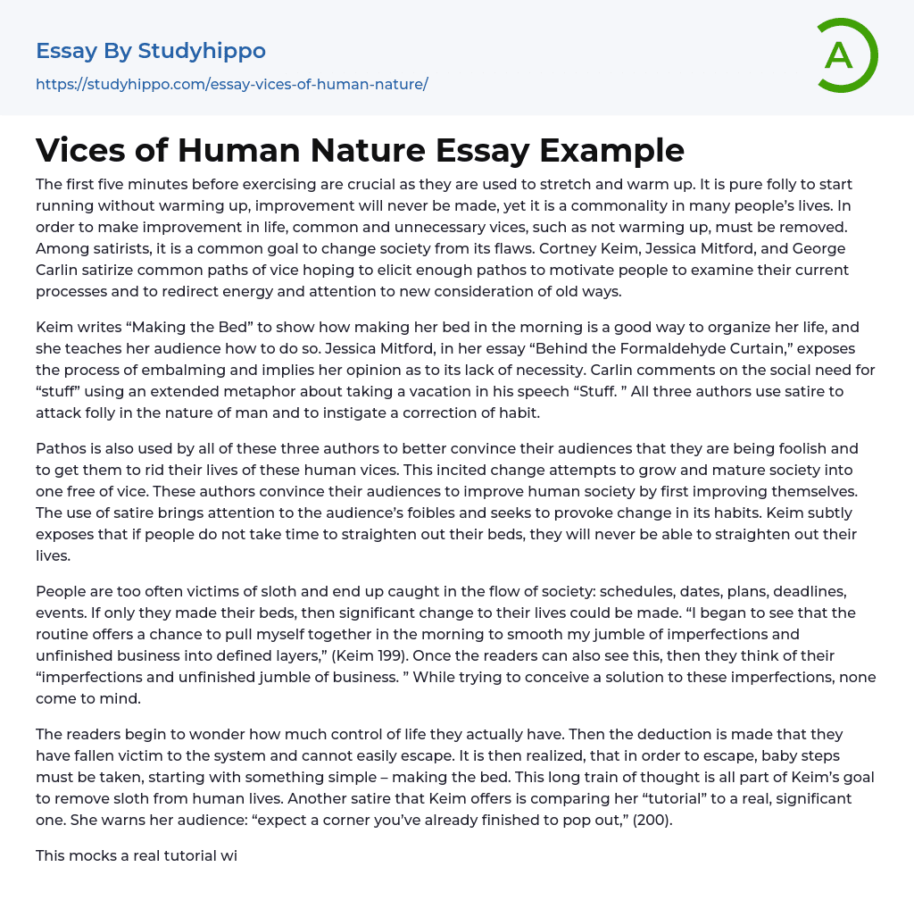 Vices of Human Nature Essay Example