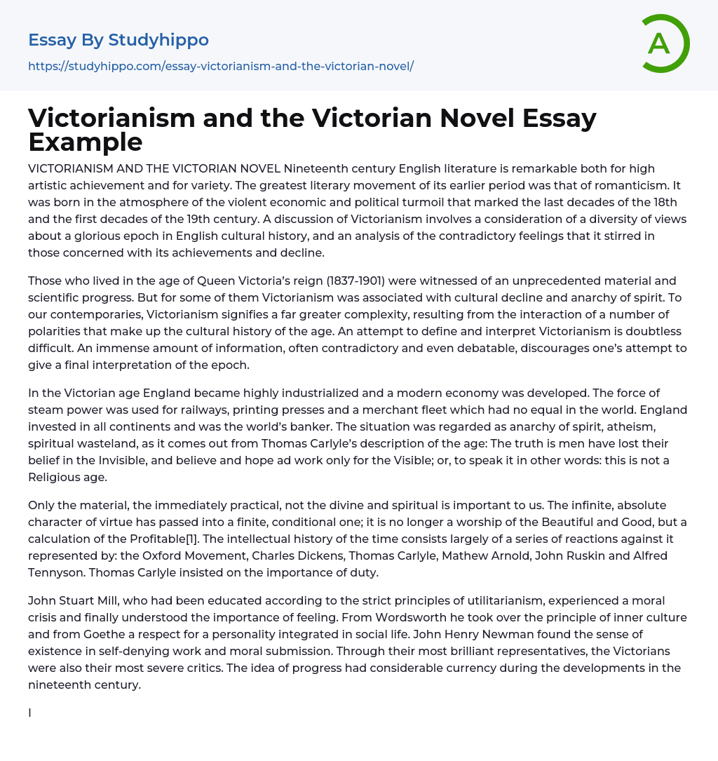 essay on victorian novel