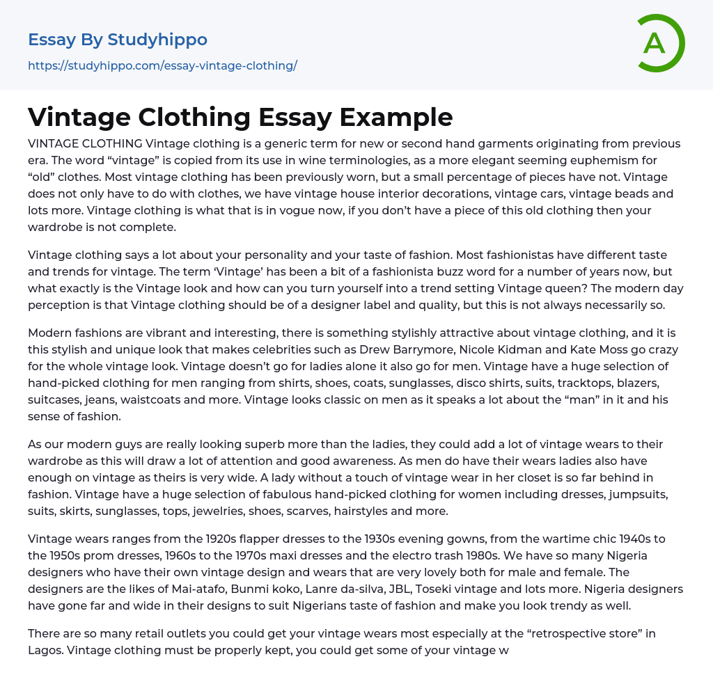 Vintage Clothing Essay Example