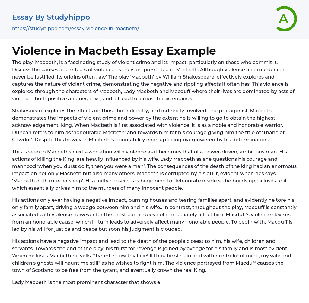 Violence in Macbeth Essay Example