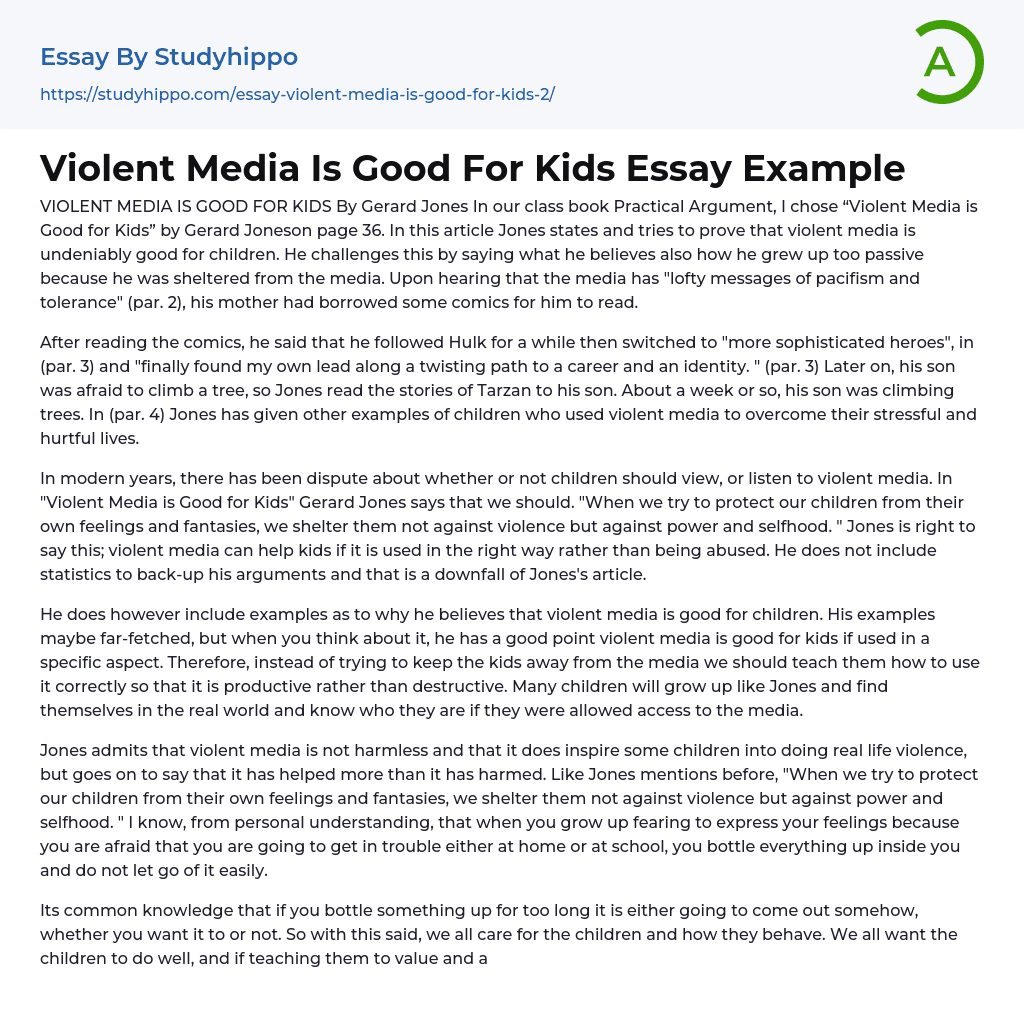 Violent Media Is Good For Kids Essay Example