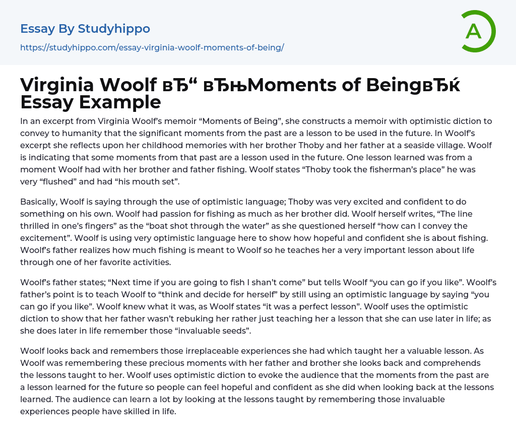 Virginia Woolf “Moments of Being” Essay Example