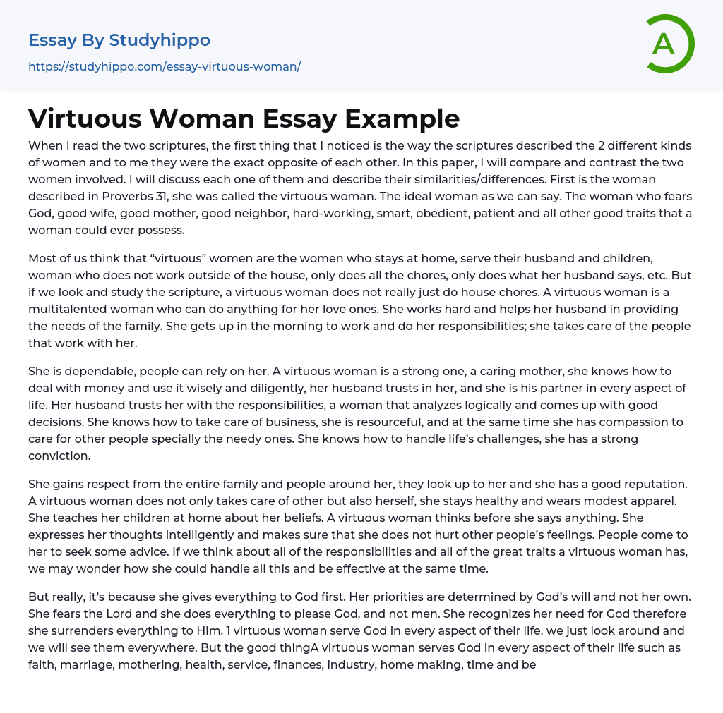 Virtuous Woman Essay Example