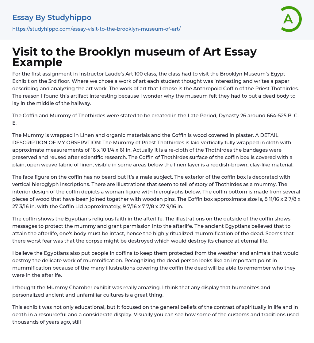 Visit to the Brooklyn museum of Art Essay Example