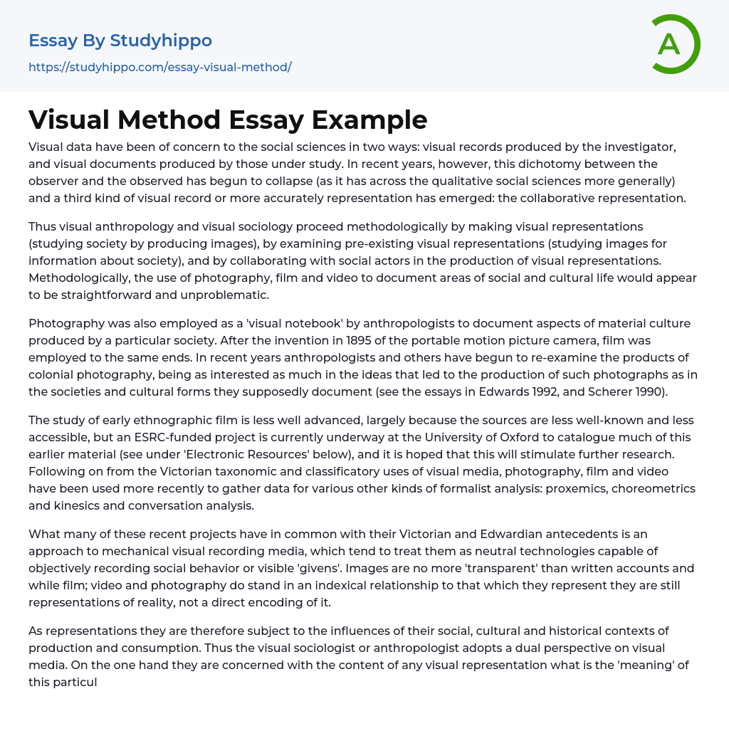 Visual Method Essay Example