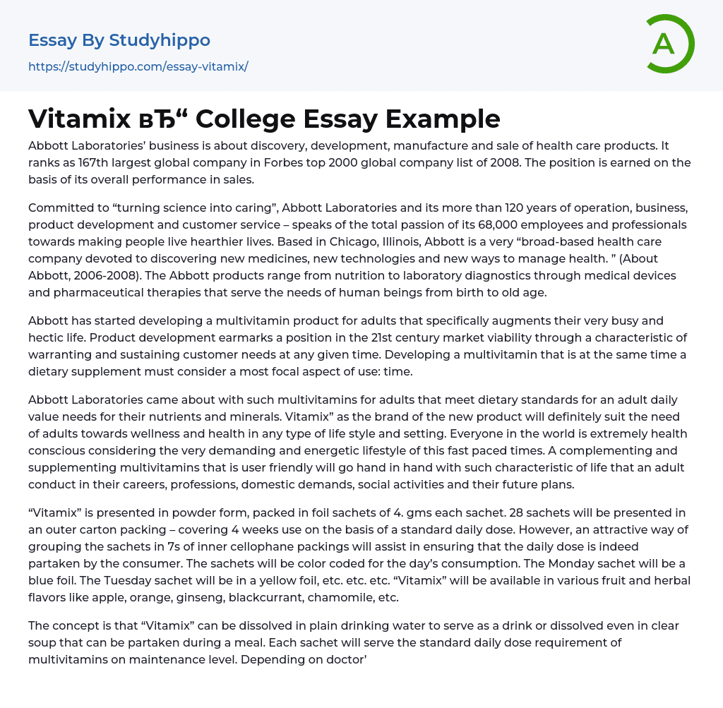 Vitamix College Essay Example