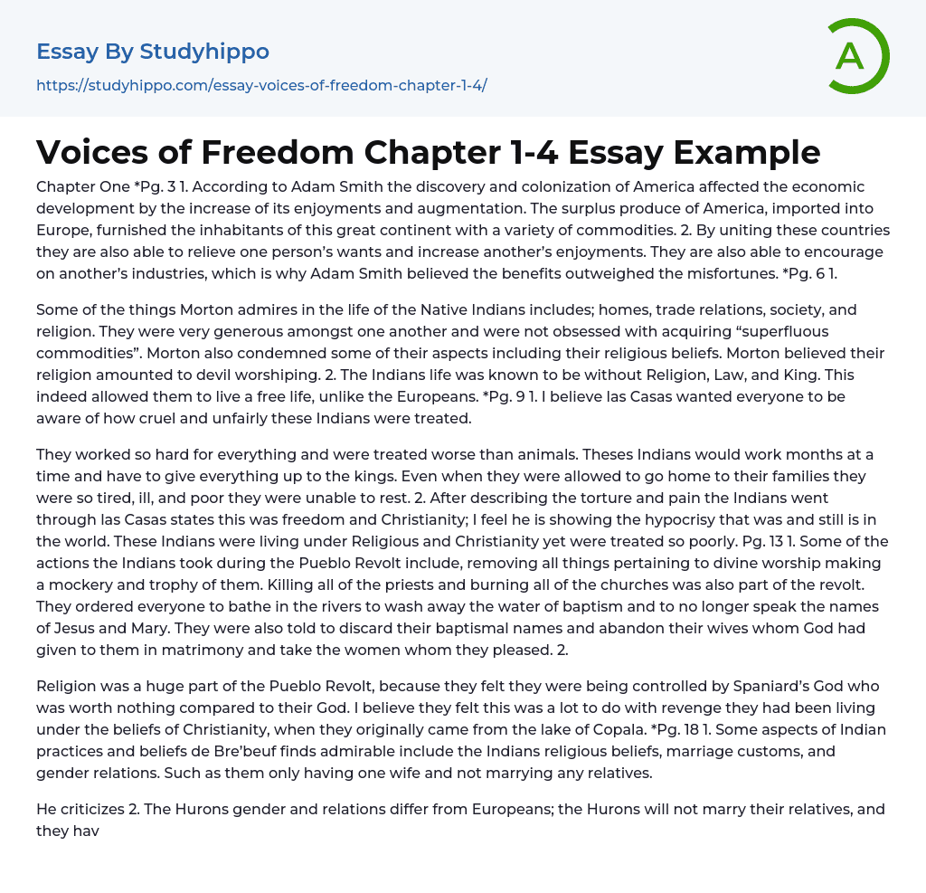 Voices of Freedom Chapter 1-4 Essay Example