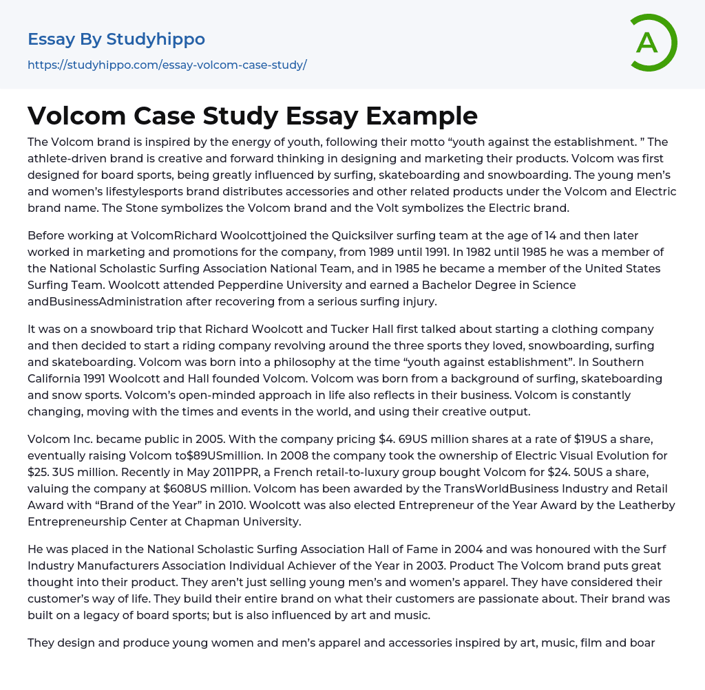 Volcom Case Study Essay Example