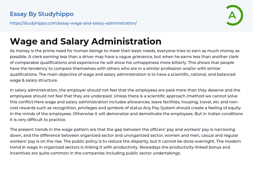 Wage and Salary Administration Essay Example