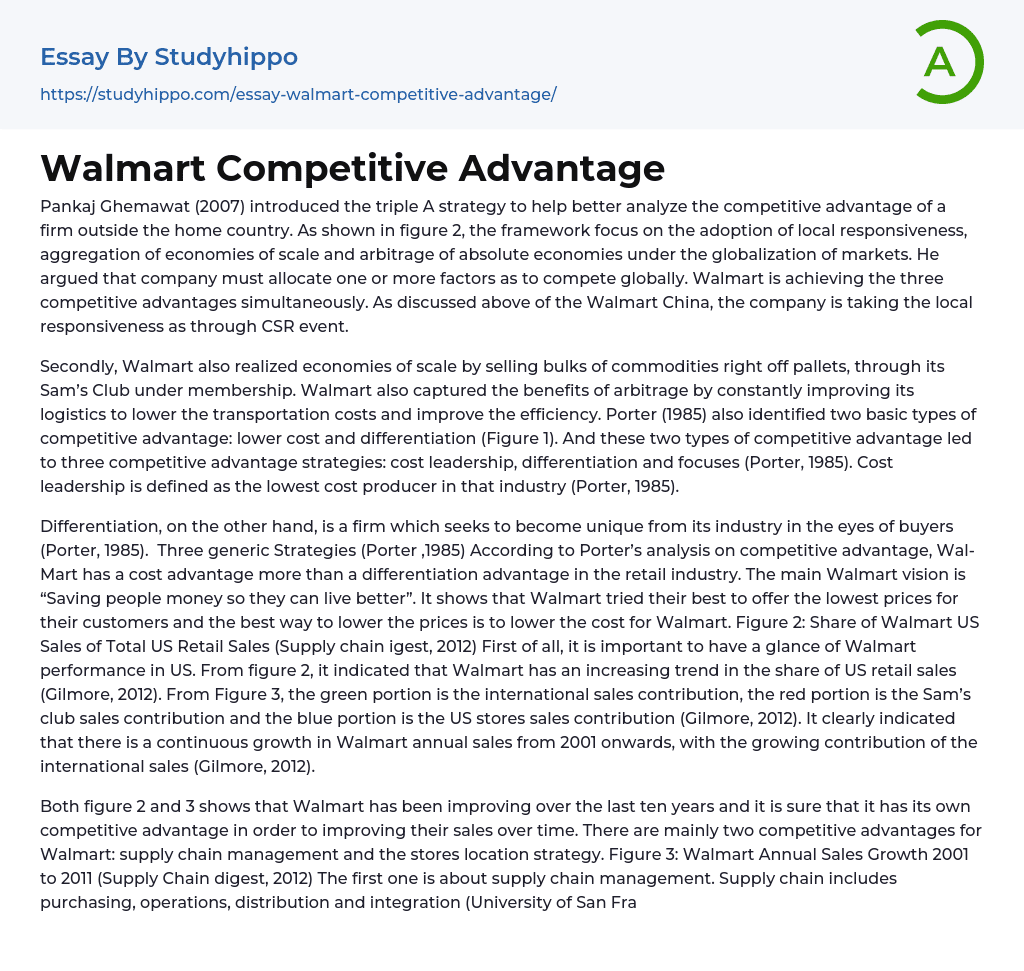 Walmart Competitive Advantage Essay Example