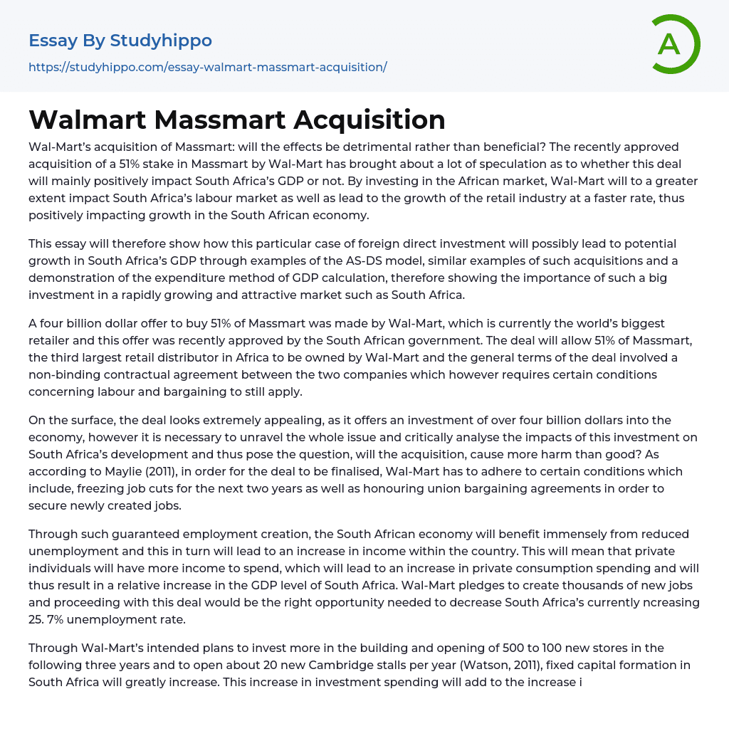 Walmart Massmart Acquisition Essay Example