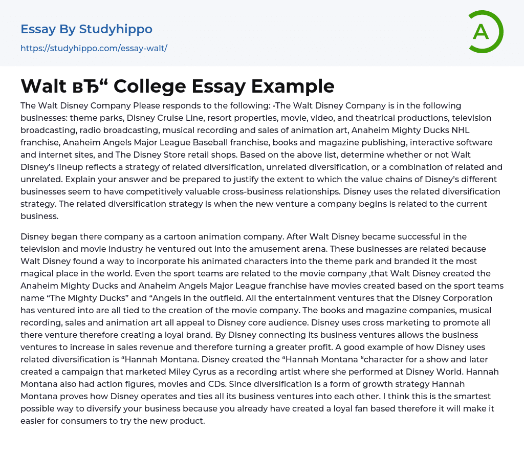 Walt College Essay Example