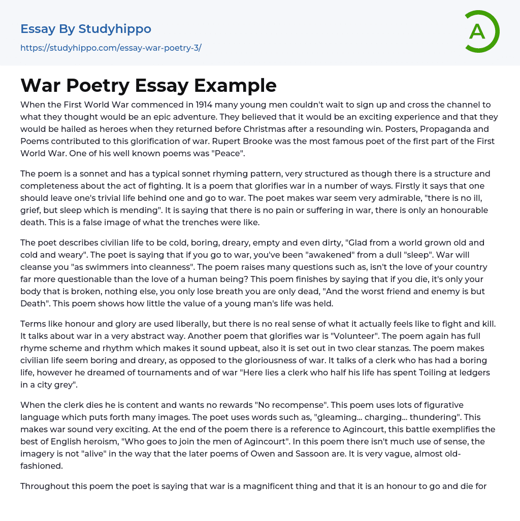 War Poetry Essay Example