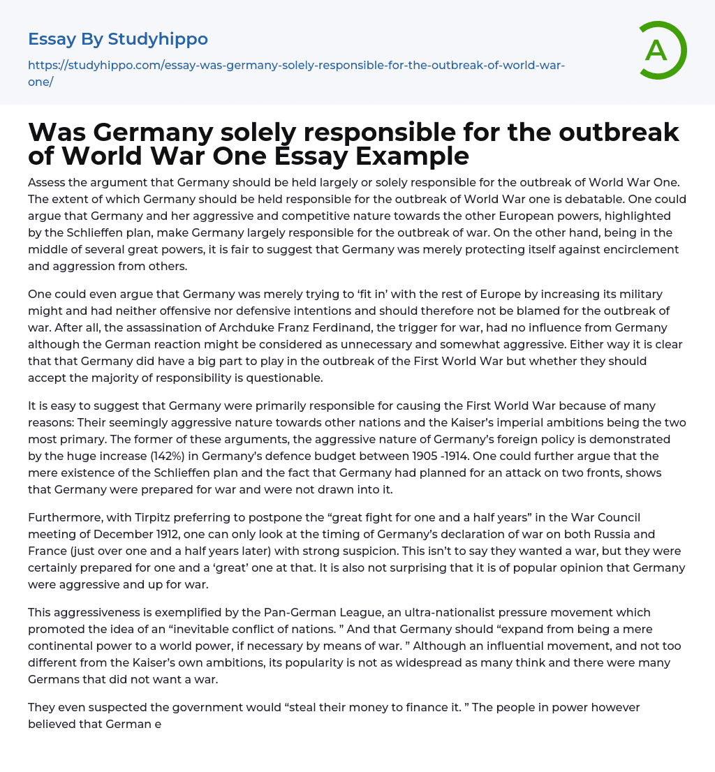 outbreak of ww1 essay