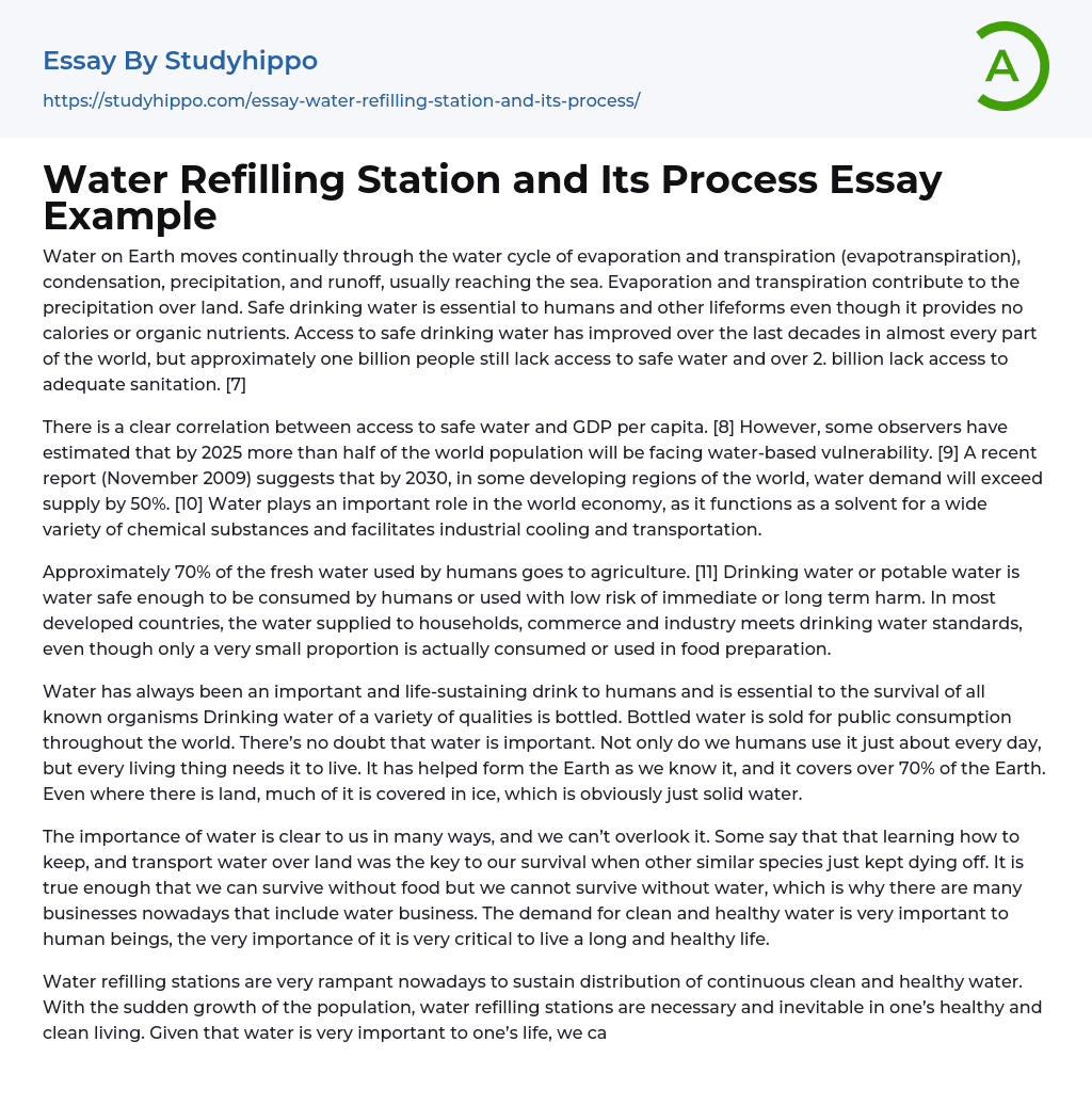 Water Refilling Station and Its Process Essay Example