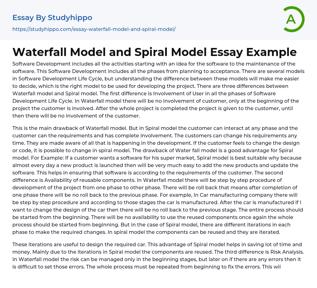Waterfall Model and Spiral Model Essay Example