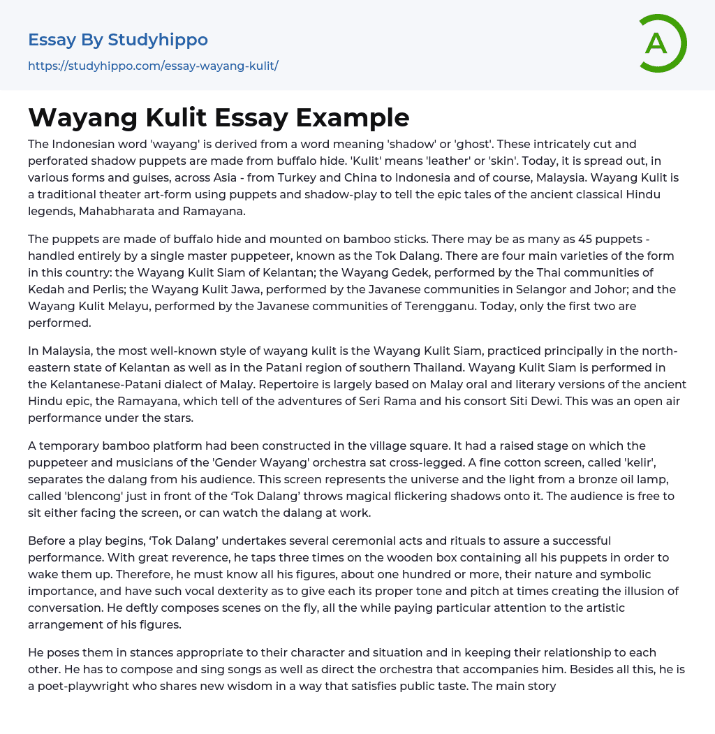 Wayang Kulit Essay Example