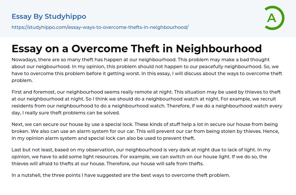 Essay on a Overcome Theft in Neighbourhood