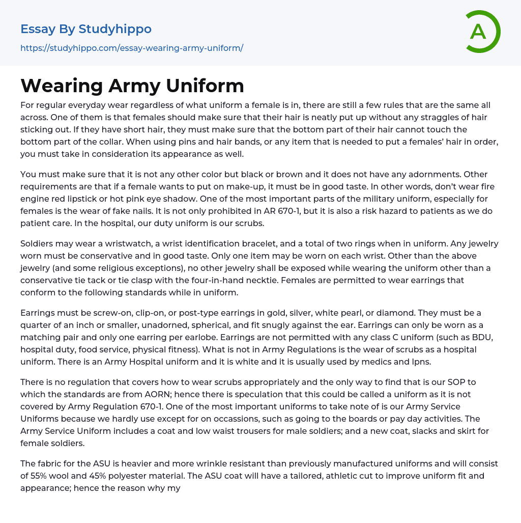 Wearing Army Uniform Essay Example