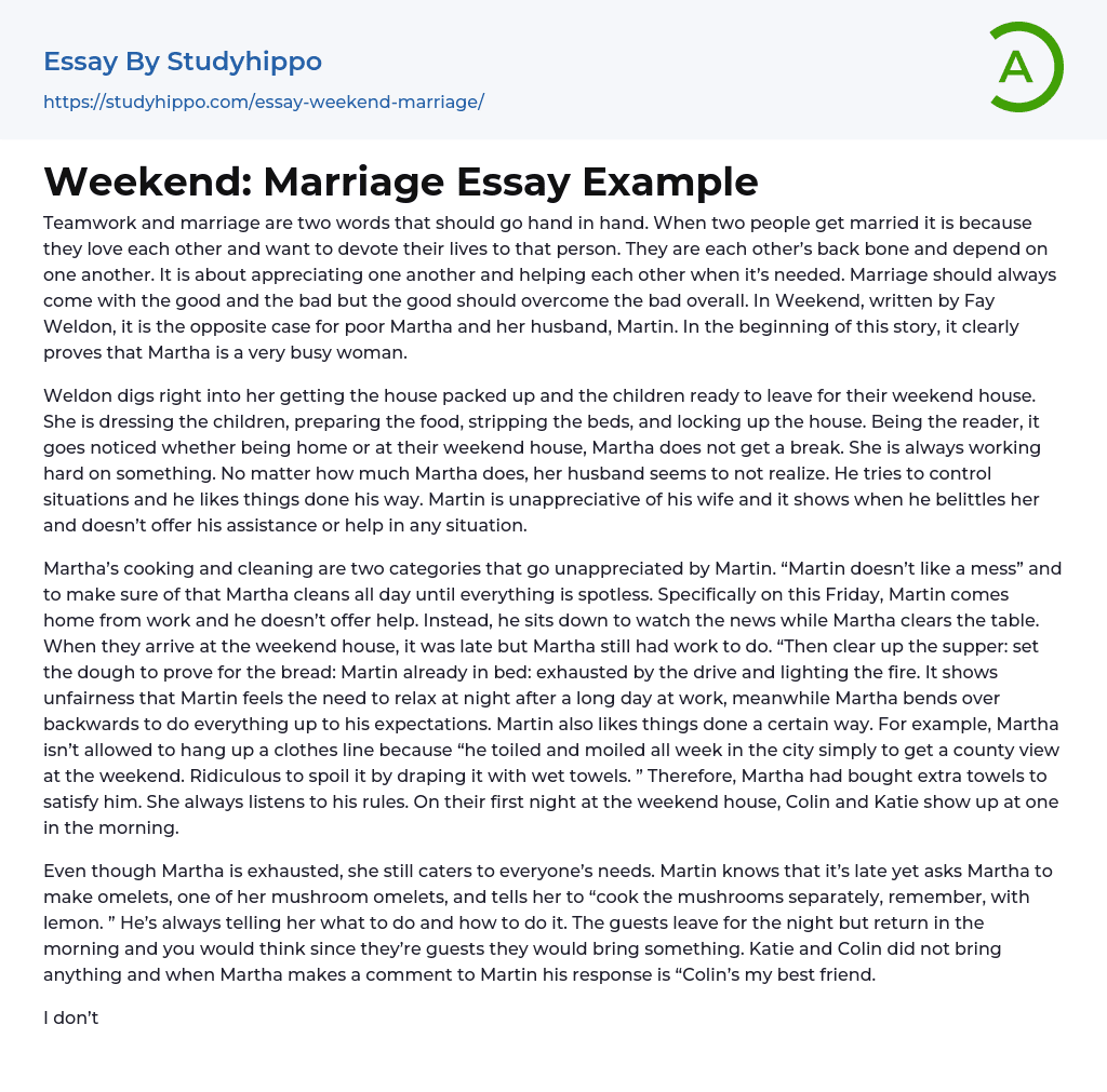 Weekend: Marriage Essay Example
