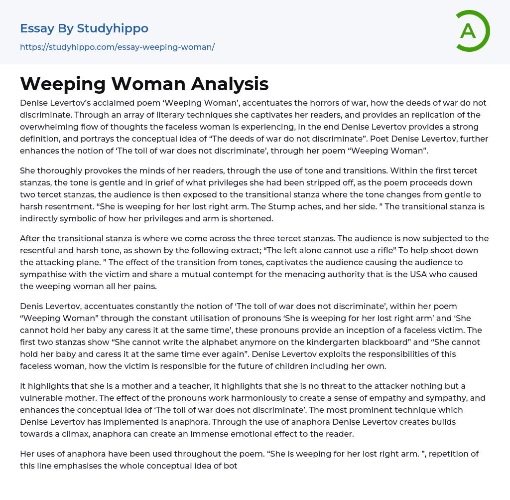 Weeping Woman Analysis Essay Example